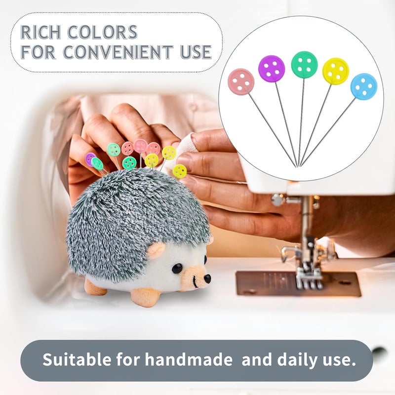 FTEVEN 100 Pieces Flat Head Straight Pins Hedgehog Pincushion Kit, Big Pincushion with Clear Storage Box and Quilting Pins, Colorful Head Straight Sewing Pins for Handicrafts DIY Sewing - Image 5